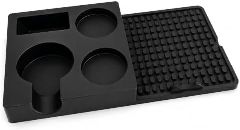 Espresso Tamping Station Mat with Tool Organizer, Silicone Coffee Tamper Mat with 70mm Portafilter Rest, Dual 60mm Holders, Drainage Outlet, Black, 12.4 x 6.2 in by Unknown