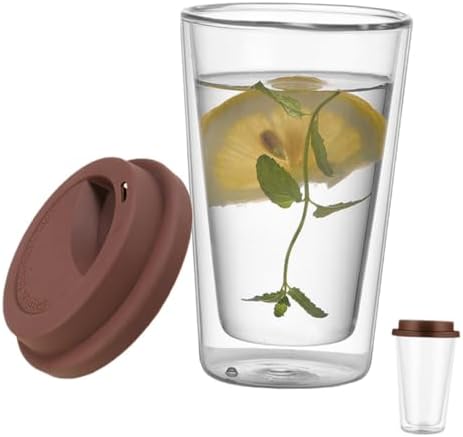 HEALLILY Double Wall Glass Coffee Cup with Silicone Lid 350ml by HEALLILY