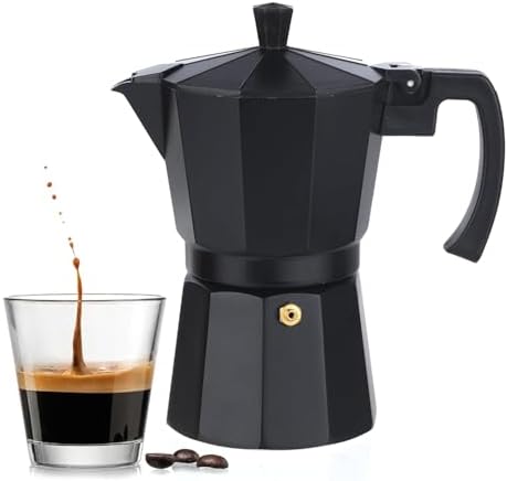 Classic Moka Pot, Stovetop Espresso Coffee Maker, 240 ml, Premium Aluminium Built, Italian Style Mocha, Cuban Cafe Brewing, Black by Unknown