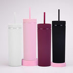 16oz Skinny Tumblers Bulk.Matte Light Pink Tumblers with Lids and Straws.Double Walled Plastic Acrylic Pastel Tumbler Cups for Iced Coffee Smoothie.DIY Slim Tumbler. - Image 5