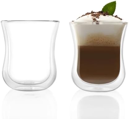 Stölzle Lausitz Set of 2 Coffee 'N More Espresso Cups (Medium / 6 Fl oz). Coffee Cups, Double Walled Glass Coffee Mugs for Hot or Cold Drinks - Genuine Stölzle Insulated Glass Coffee Mugs by St%C3%B6lzle%C2%A0Lausitz