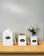 vensovo Kitchen Canister Set of 3 - Large 7 Qt Flour and Sugar Containers Airtight - White Metal Food Storage Jars with Bamboo Lids, Iron Spoon & Erasable Magnetic Labels, Farmhouse Decor for Pantry - Image 7