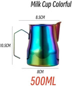350ml/500ml 304 Stainless Steel Coffee Pitcher Milk Frothing Cup Cream Maker Barista Craft Espresso Latte(350ML Rice white) - Image 3