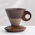 Farm Vintage Funnel Coffee Cups Set 7 Oz Ceramic Latte Mug With Saucer,Khaki Chocolate Espresso Cups, Cappuccino Cups,Tea Cup with Wooden Saucer and Handle Set CM09 by Unknown