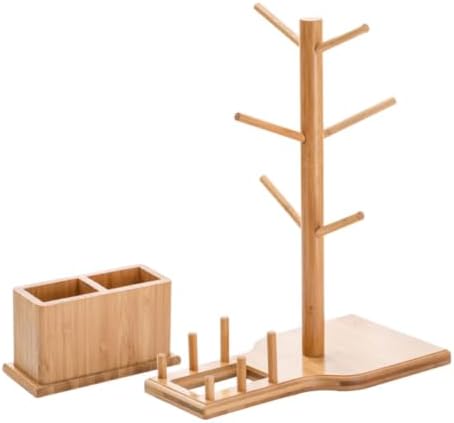 Bamboo Coffee Cup Holder Set Mug Rack and Spoon Box by JOINPAYA