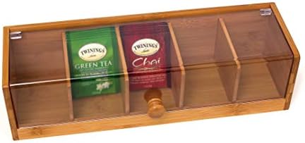 Lipper International 8187 Bamboo Wood and Acrylic Tea Box with 5 Sections, 14" x 5" x 3-3/4" (Pack of 2) - Image 2