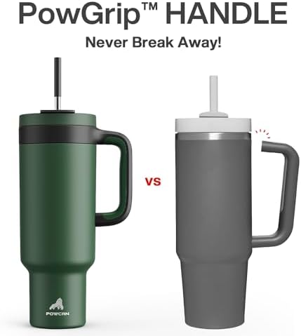 POWCAN 50 oz Tumbler with Handle, 2-in-1 Straw and Sip Lid, Leakproof, Dishwasher Safe, Insulated Stainless Steel Travel Coffee Mug, Keeps Cold for 34 Hours, Fits in Car Cup Holder (Forest) - Image 3