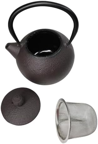 Ebros Gift Traditional Oriental Tetsubin Small Cast Iron Teapot With Enameled Interior And SS Strainer 10oz Asian Fusion Housewarming Tea Pot Accent (Dark Brown Textured) - Image 4