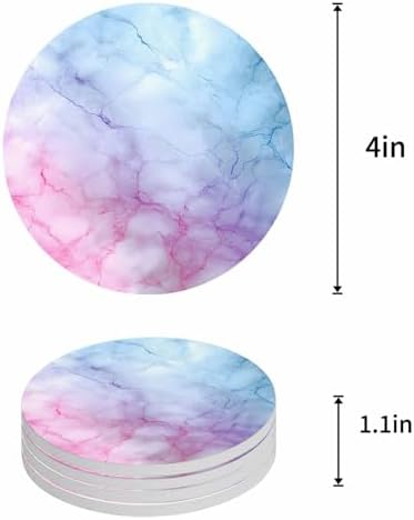 Coaster for Drinks 4 Pack,Natural Marble Agate Stone Texture Absorbent Round Ceramic Stone with Cork Base,Pink Blue Gradient Drink Coaster Cup Mats for Home Dining Coffee Tables - Image 4