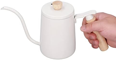Coffee Kettle Coffee Pour Over Kettle 600ml Gooseneck Vent Hole Wooden Handle Food Grade Stainless Steel Ergonomic Gooseneck Kettle (White) - Image 4