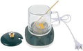 Cup Warmer Set with Ceramic Mug and Heating Coaster, US Plug Ac110v, Glass Mug in Dark Green, Electric Coffee and Milk Beverage Warmer for Desk Use by MOLUCKFU