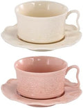 Tea Cups and Saucers Set of 2, 7oz Stackable Porcelain Coffee Cup, YFH1+2 by KAMMAK