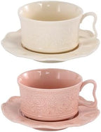 Tea Cups and Saucers Set of 2, 7oz Stackable Porcelain Coffee Cup, YFH1+2 by KAMMAK