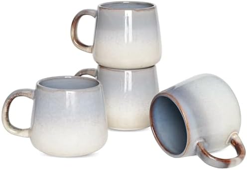 Bosmarlin Ceramic Coffee Mug Set of 4, 17 Oz, Coffee Cups with Big Handle, Wide Bottom, Microwave and Dishwasher Safe (Purple) by Bosmarlin
