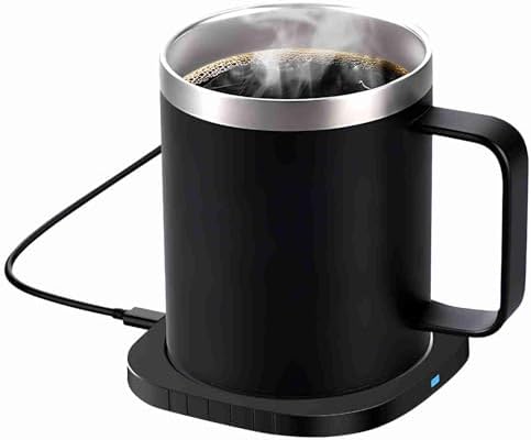 and Wireless Charger 55℃ Constant Temperature for Desk Home Office, 304 Stainless Steel Cup with Leakproof Lid, WhiteBlackGreen (Black) - Image 3
