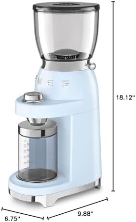 SMEG CGF11 Retro-Style Coffee Grinder – Burr Mill with 30 Grind Settings, Stainless Steel Conical Burrs, Removable Hopper – Precision Countertop Grinder for Espresso, Drip, French Press-Pastel Blue - Image 6