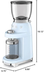 SMEG CGF11 Retro-Style Coffee Grinder – Burr Mill with 30 Grind Settings, Stainless Steel Conical Burrs, Removable Hopper – Precision Countertop Grinder for Espresso, Drip, French Press-Pastel Blue - Image 6