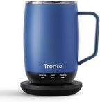 Tronco Temperature Control Heated Coffee Mug 14 oz – Rechargeable Self-Heating Coffee Mug with Lid – Manual Control, 3 Modes, 130 Min Battery Life, Auto Shut-Off (Blue) by Tronco