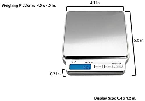 American Weigh Scales SC Series Precision Digital Kitchen Weight Scale with Adapter, Food Measuring Scale, 2kg x 0.1g (Silver), AMW-SC-2KGA - Image 7