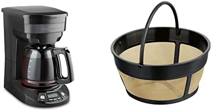Hamilton Beach Programmable Coffee Maker, 12 Cup Capacity, Black Stainless Steel Accents, (46293) & Permanent Gold Tone Filter, Fits Most 8 to 12-Cup Coffee Makers (/80675) by Unknown