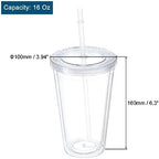uxcell Acrylic Tumbler with Lid and Straw, 16 Oz Reusable Double Wall Cups for Ice Coffee, Clear Travel Tumblers for Birthdays Gifts, Customization (Grey) - Image 2