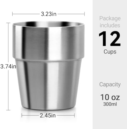 Beasea Stainless Steel Cups 10 oz, 12 Pack Small Stackable Insulated Bulk Stainless Steel Tumbler Cups for Drinking Double Wall Metal Pint Glasses Tin Cups for Home Restaurant Office Party Camping - Image 2