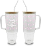 Sip-Sip Hooray! Books and Coffee 40oz Glass Tumbler with Lid and Straw by Sip-SipHooray