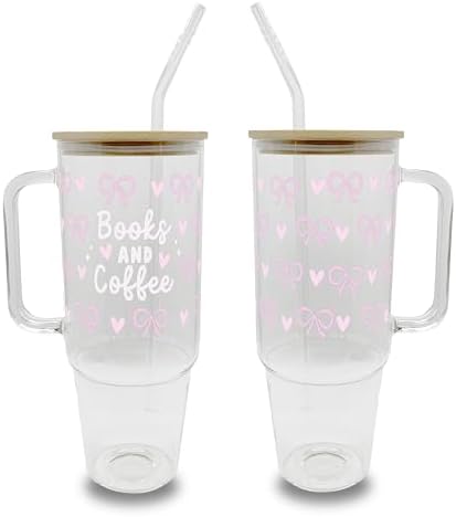 Sip-Sip Hooray! Books and Coffee 40oz Glass Tumbler with Lid and Straw by Sip-SipHooray
