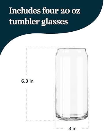 Libbey Classic Can XL Set of Drinking Glasses, Iced Coffee Cups Set of 4, 20 Oz, Dishwasher Safe Glass Beer Cups for Beverages and Cocktails - Image 3