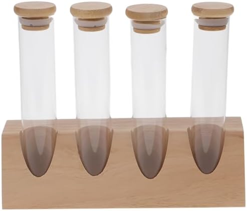 Glass Storage Tube with Wood Stand, Coffee Bean Display Jar by NULYLU