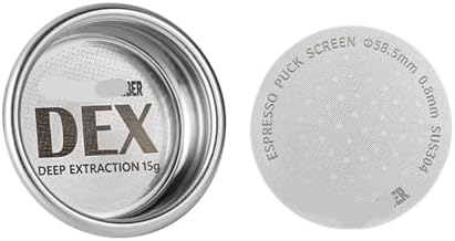 Precise 58.5mm Espresso Coffee Filter Baskets With Espresso Puck Screen Fit 58mm Portafilter Barista Accessories - Compatible With MHW-3BOMBER DEX(15g and Puck Screen) by Unknown