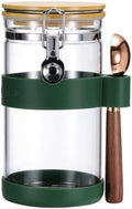 uxcell Airtight Glass Canister with Bamboo Lid & Spoon, Glass Coffee Bean Storage Container 1200ml/40oz Kitchen Pantry Sealed Freshness for Grounds Tea Cereal Sugar, Green by uxcell