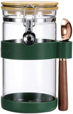 uxcell Airtight Glass Canister with Bamboo Lid & Spoon, Glass Coffee Bean Storage Container 1200ml/40oz Kitchen Pantry Sealed Freshness for Grounds Tea Cereal Sugar, Green by uxcell