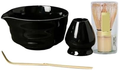 Ceramic matcha agitator, Matcha Whisk and Bowl Tea Set 4pcs Box with(Black) by Unknown