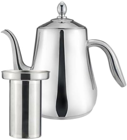 Gooseneck Tea Kettle with Lid Broad-Mouth Stainless Steel Pour Over Coffee Teapot with Strainer Polished for Kitchen, 1550ml by Unknown
