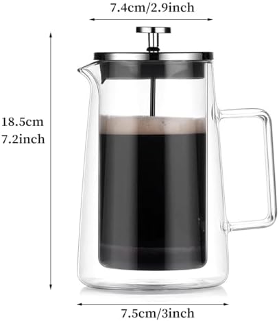 French Press Coffee & Tea Maker With Scale 3 Filter Stainless Steel Filter Plunger System & Durable Borosilicate Heat Resistant Glass For Hot & Cold Brew(350ml) - Image 6