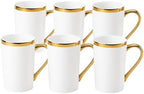 White and Gold Coffee Mugs Set of 6, 12 oz Porcelain by Loymokinar