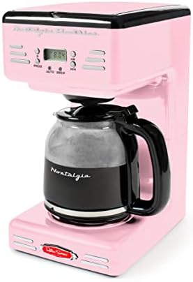 Nostalgia Retro 12-Cup Programmable Coffee Maker With LED Display, Automatic Shut-Off & Keep Warm, Pause-And-Serve Function, Pink by Nostalgia