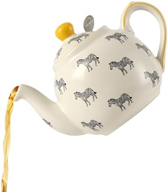 Farmhouse Animal Pattern Teapot with Infuser for Loose Leaf Tea, 20.3 Fl oz (600ml), White with Animal Illustration (Zebra) - Image 2