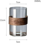 Glass Cups 11.8Oz Drinking Glasses with Walnut Ring Set of 2 Drinking Glasses(Gris) - Image 2