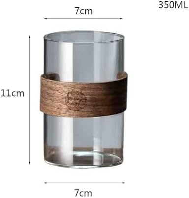 Glass Cups 11.8Oz Drinking Glasses with Walnut Ring Set of 2 Drinking Glasses(Gris) - Image 2