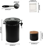 Stainless Steel Coffee Jar, 1.8L/22OZ Coffee Storage Container with 260ML/8.8OZ Airtight Coffee Powder Jar, Date Tracker, Candies,Black - Image 2