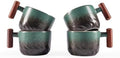 6oz Ceramic Espresso Cups with Wooden Handle, Small Coffee Cups for Latte Cappuccino, Tea Cups Set of 4 by CLASGLAZ