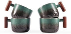 6oz Ceramic Espresso Cups with Wooden Handle, Small Coffee Cups for Latte Cappuccino, Tea Cups Set of 4 by CLASGLAZ