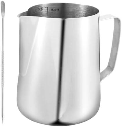 Stainless Steel Milk Pitcher Creamer with Handle Rustproof Frothing Cup Jug(900ml 1pcs) by Unknown