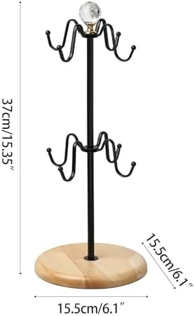 Mug Holder Tree, Non-Slip Iron Mug Stand with Wooden Base, 8 Coffee Cups Holder for Kitchen Countertop Organizer - Image 2