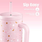 Meoky 40 oz Tumbler with Handle and Straw: Glow in the Dark Tumbler with Lid and Straw - Stainless Steel Insulated Tumbler for Car Cup Holders - Travelers Commuters Workers (1 Pack, Starry Sky) - Image 5