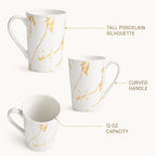 White Gold Marble Coffee Mugs Set of 6, 12 oz Porcelain - Image 4