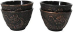 Ebros Gift Pack Of 4 Japanese Traditional Tetsubin Style Textured Surface Cast Iron Tea Cups Teacups Drinkware Tea Service Far East Decorative Accent (Bronze Oriental Dragon) - Image 2