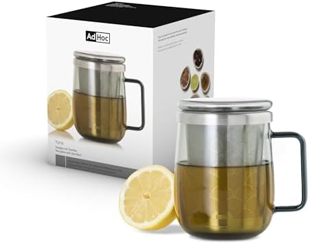 AdHoc Yuna Tea Glass with Tea Infuser, Grey Glass/Stainless Steel 18.9oz by AdHoc